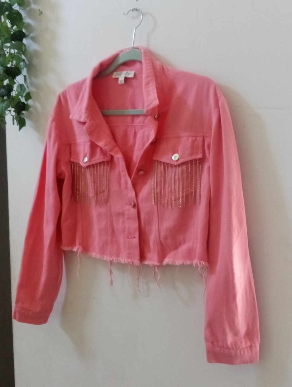 Coral Pink Fringed Cropped Jacket